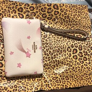 Coach White Leather Wristlet with Pink Star Motif
